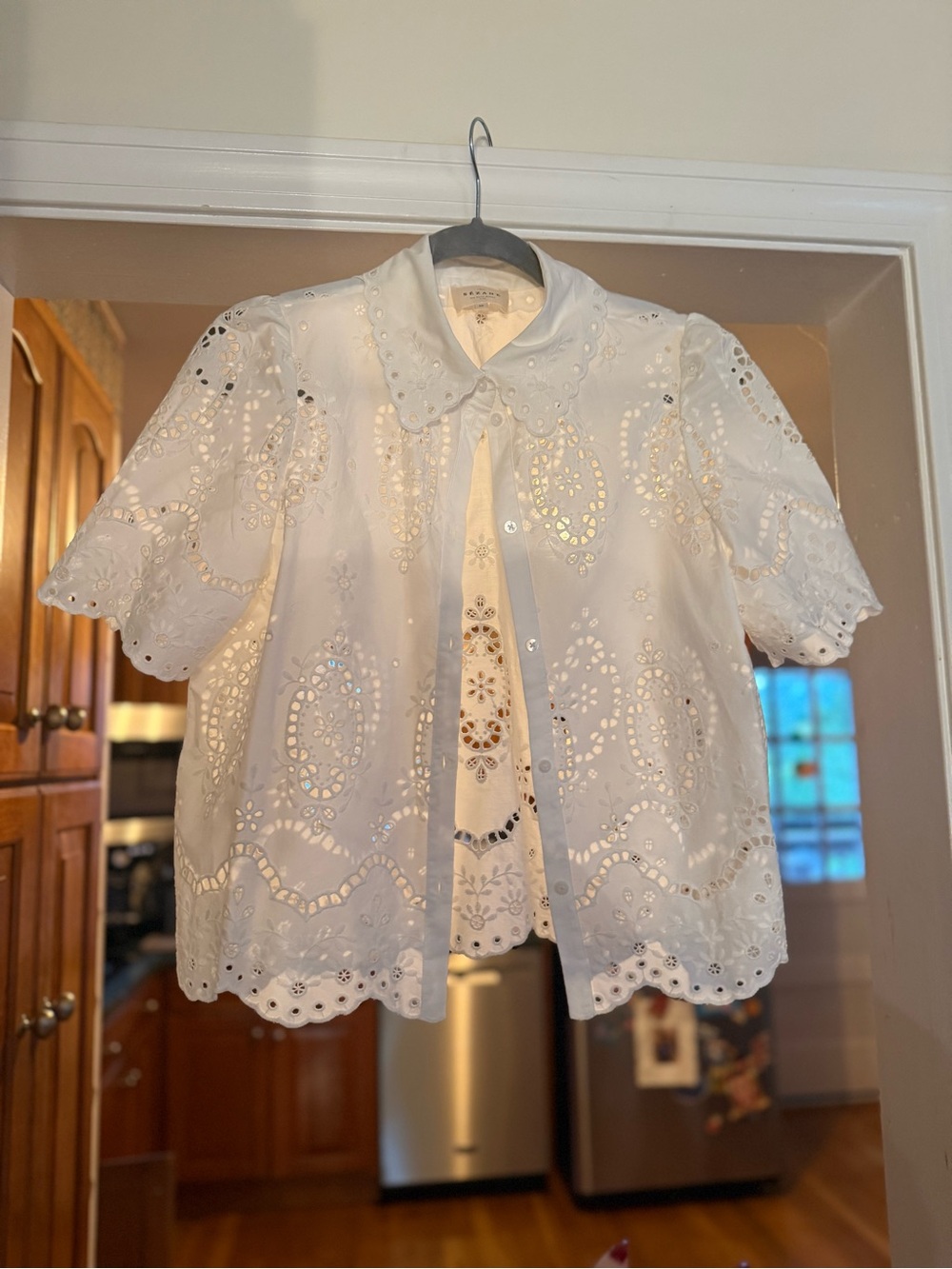 Sezane White Eyelet Button-Up Blouse